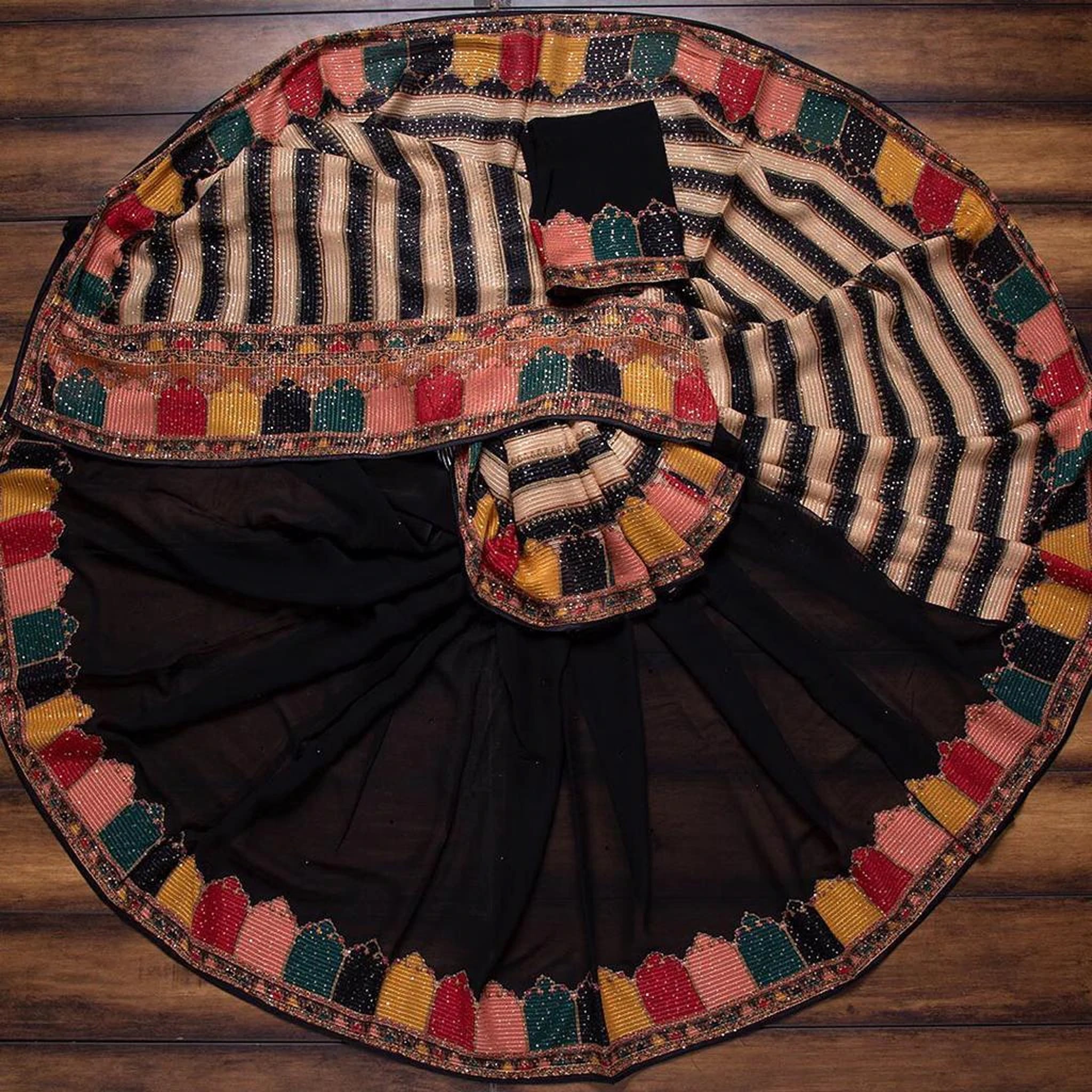 Black Georgette printed Saree with Heavy Sequins work ClothsVilla Main image