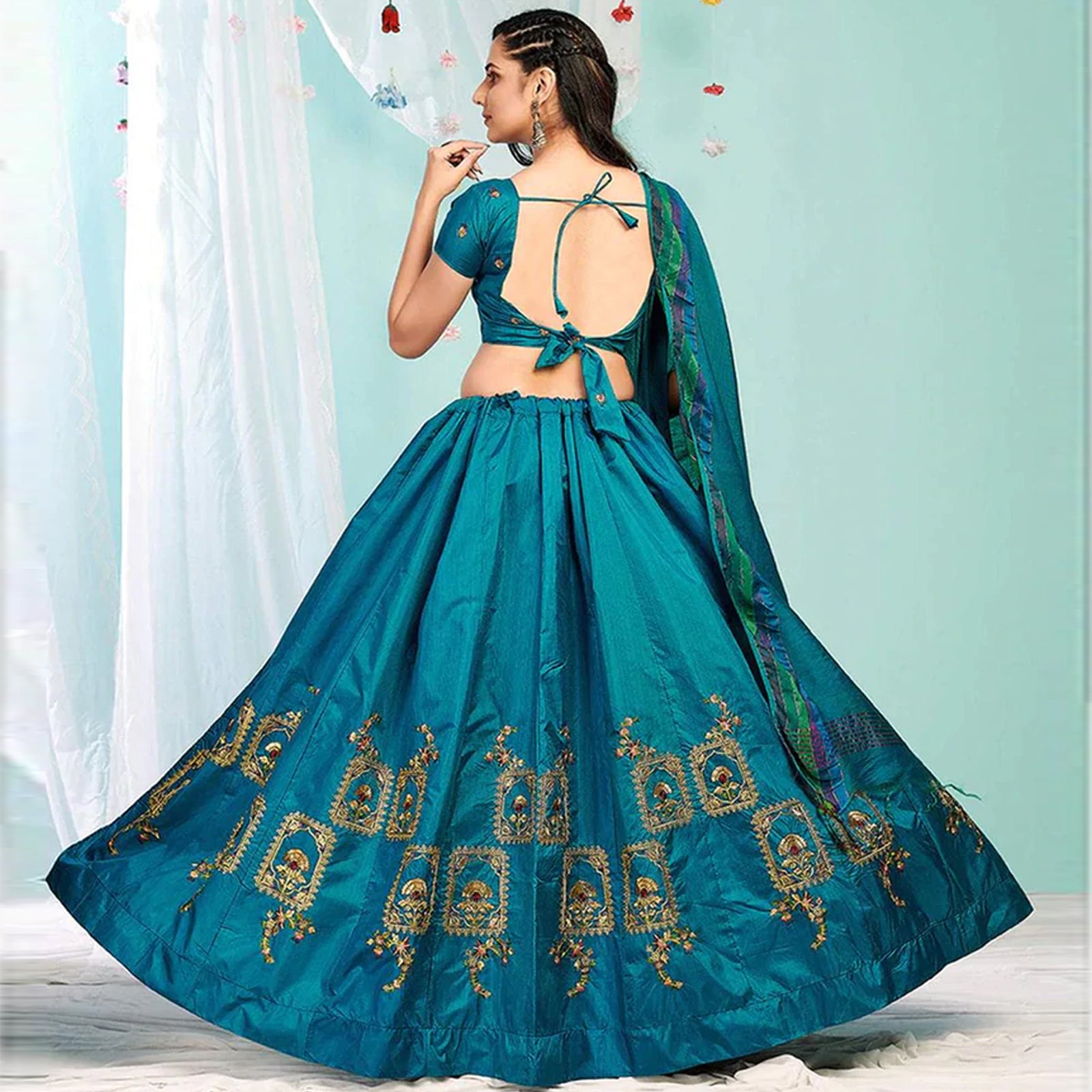 Blue Whale Gota Patti and Zari Stich Without can can work Lehenga choli ClothsVilla