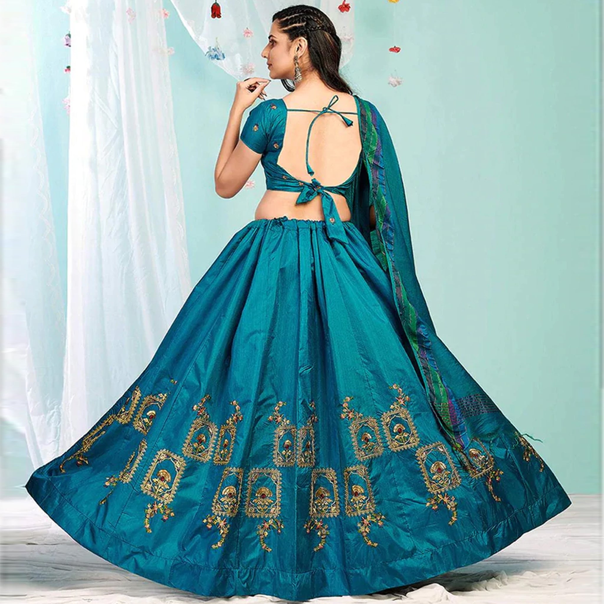 Blue Whale Gota Patti and Zari Stich Without can can work Lehenga choli ClothsVilla