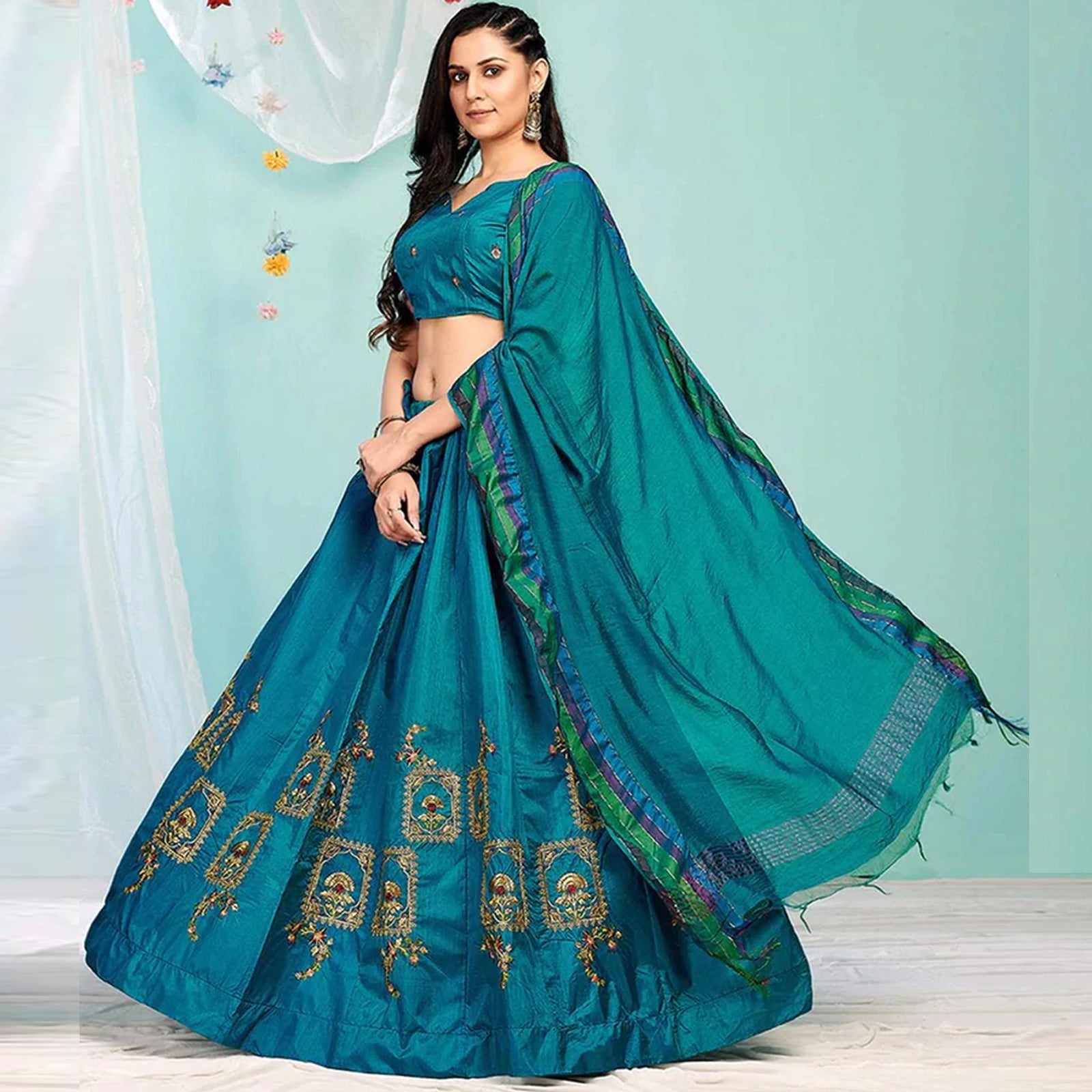 Blue Whale Gota Patti and Zari Stich Without can can work Lehenga choli ClothsVilla