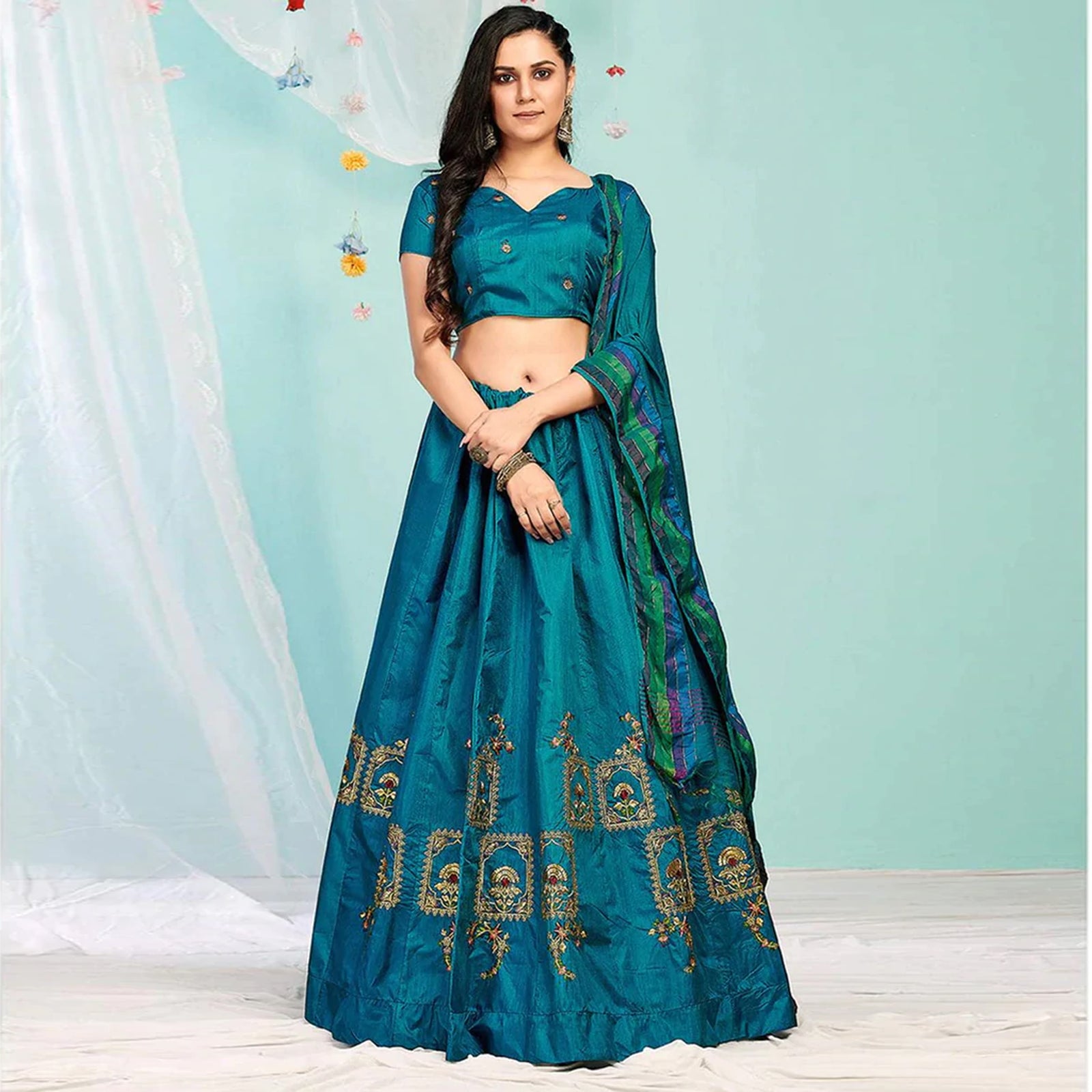 Blue Whale Gota Patti and Zari Stich Without can can work Lehenga choli ClothsVilla