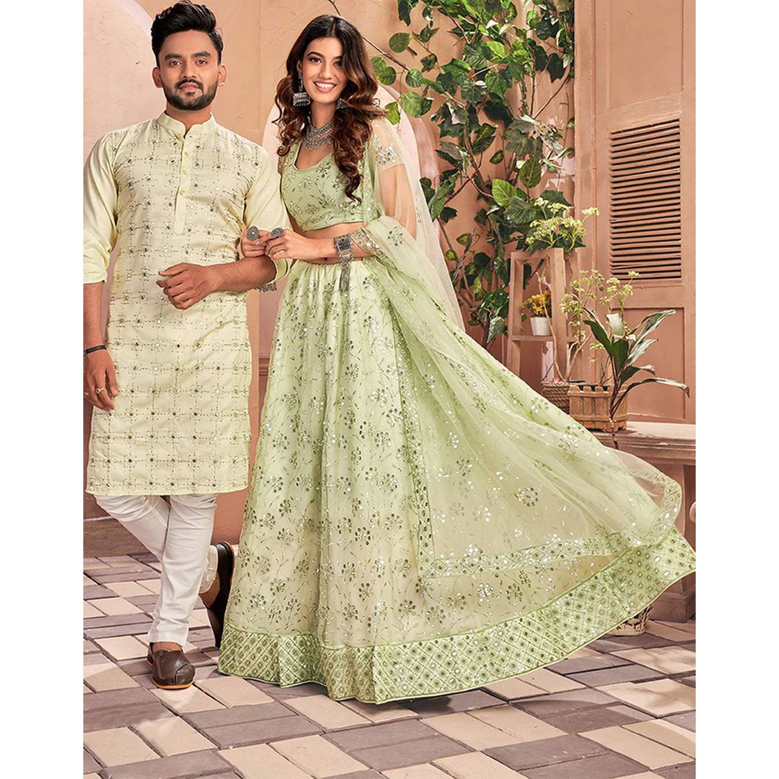 Soft Net Couple Set with Heavy work and soft net Dupatta ClothsVilla
