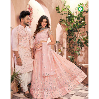 Soft Net Couple Set with Heavy work and soft net Dupatta ClothsVilla