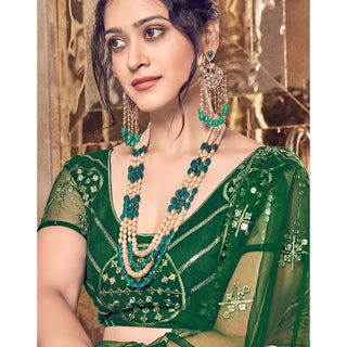 Bottel Green Thread and Sequence work Lehenga choli ClothsVilla