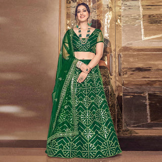 Bottel Green Thread and Sequence work Lehenga choli ClothsVilla