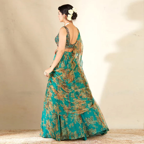 Bottle Green Organza Lehenga Choli with Dori and Sequence Work ClothsVilla