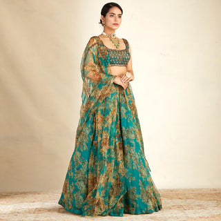 Bottle Green Organza Lehenga Choli with Dori and Sequence Work ClothsVilla