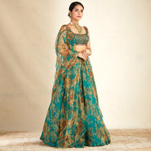 Load image into Gallery viewer, Bottle Green Organza Lehenga Choli with Dori and Sequence Work ClothsVilla