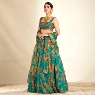 Bottle Green Organza Lehenga Choli with Dori and Sequence Work ClothsVilla