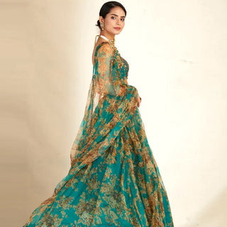 Bottle Green Organza Lehenga Choli with Dori and Sequence Work ClothsVilla