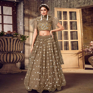 Brownish Grey Soft Net Lehenga choli ClothsVilla