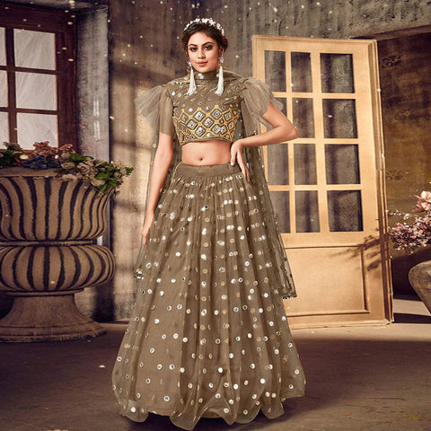 Brownish Grey Soft Net Lehenga choli ClothsVilla Main image