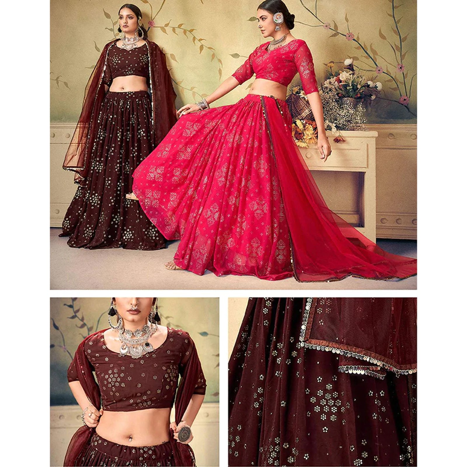Chocolate Georgette Fabrics Lehenga choli ClothsVilla