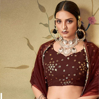 Chocolate Georgette Fabrics Lehenga choli ClothsVilla