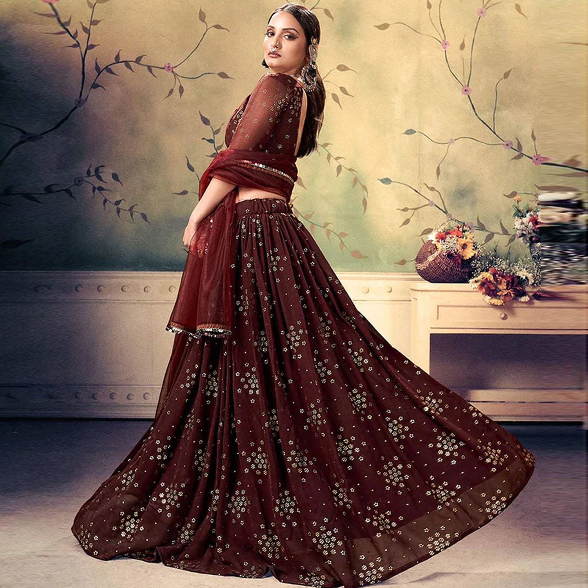 Chocolate Georgette Fabrics Lehenga choli ClothsVilla Main image