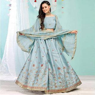 Cool Grey Gota Patti and Zari Stich Without can can work Lehenga choli ClothsVilla