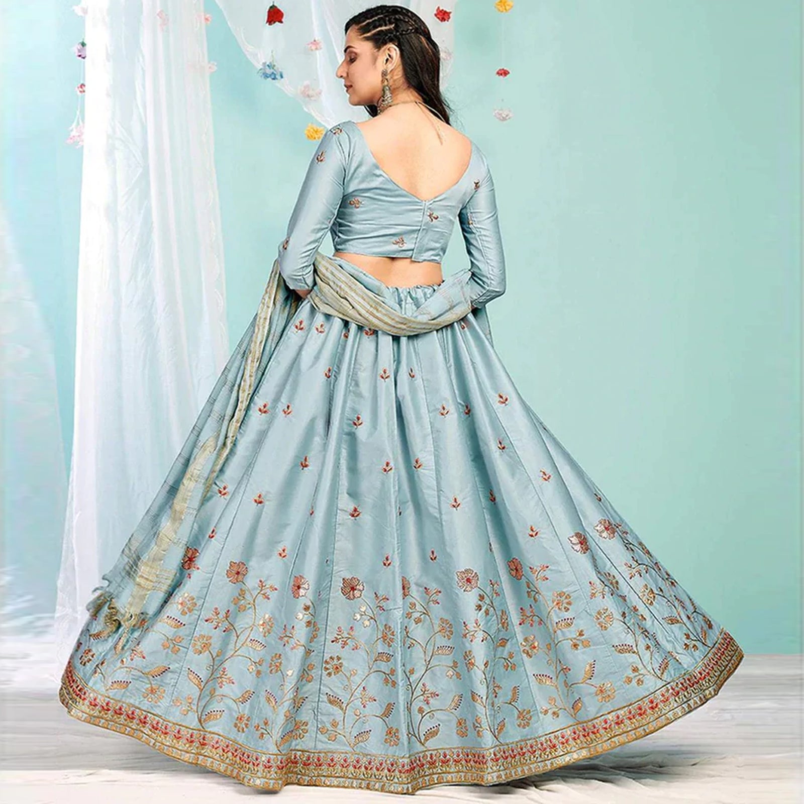 Cool Grey Gota Patti and Zari Stich Without can can work Lehenga choli ClothsVilla