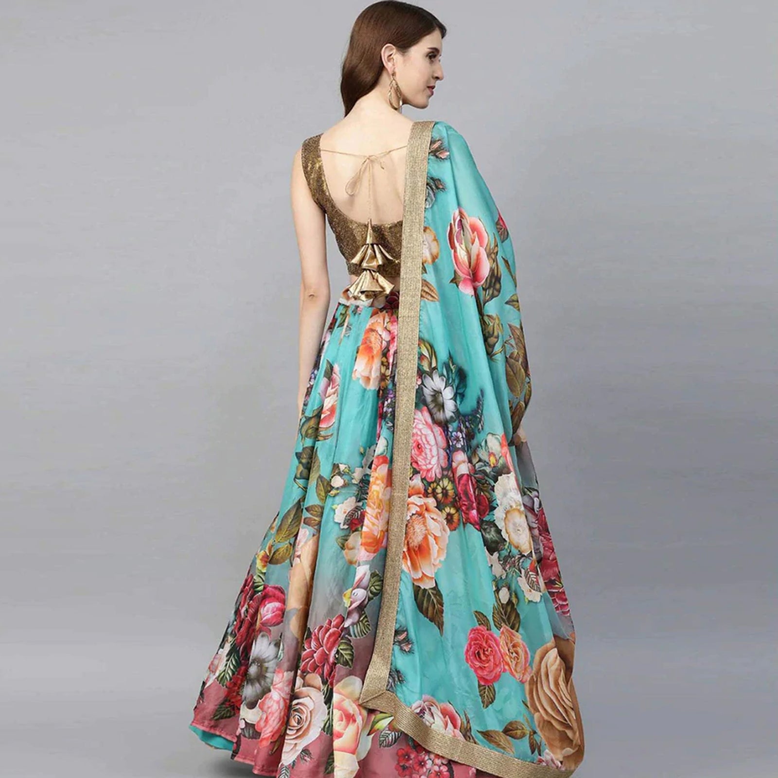 Floral Printed Lehenga with heavy sequence and thread work ClothsVilla