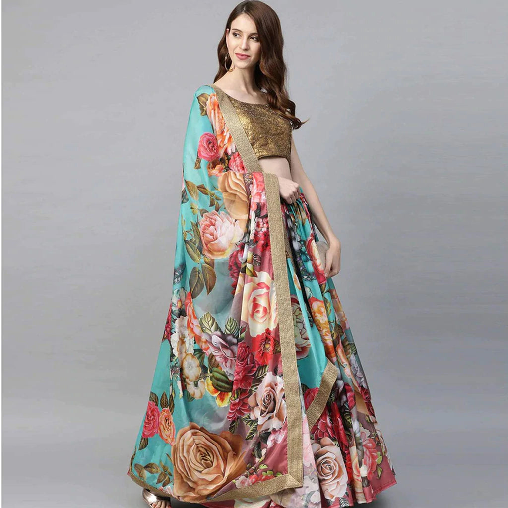 Floral Printed Lehenga with heavy sequence and thread work ClothsVilla