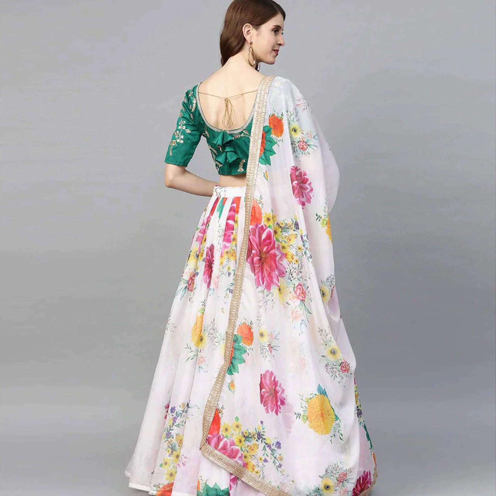 Floral Printed Lehenga with heavy sequence and thread work ClothsVilla