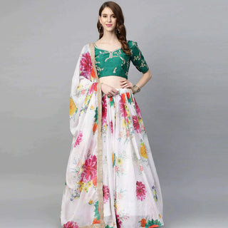 Floral Printed Lehenga with heavy sequence and thread work ClothsVilla