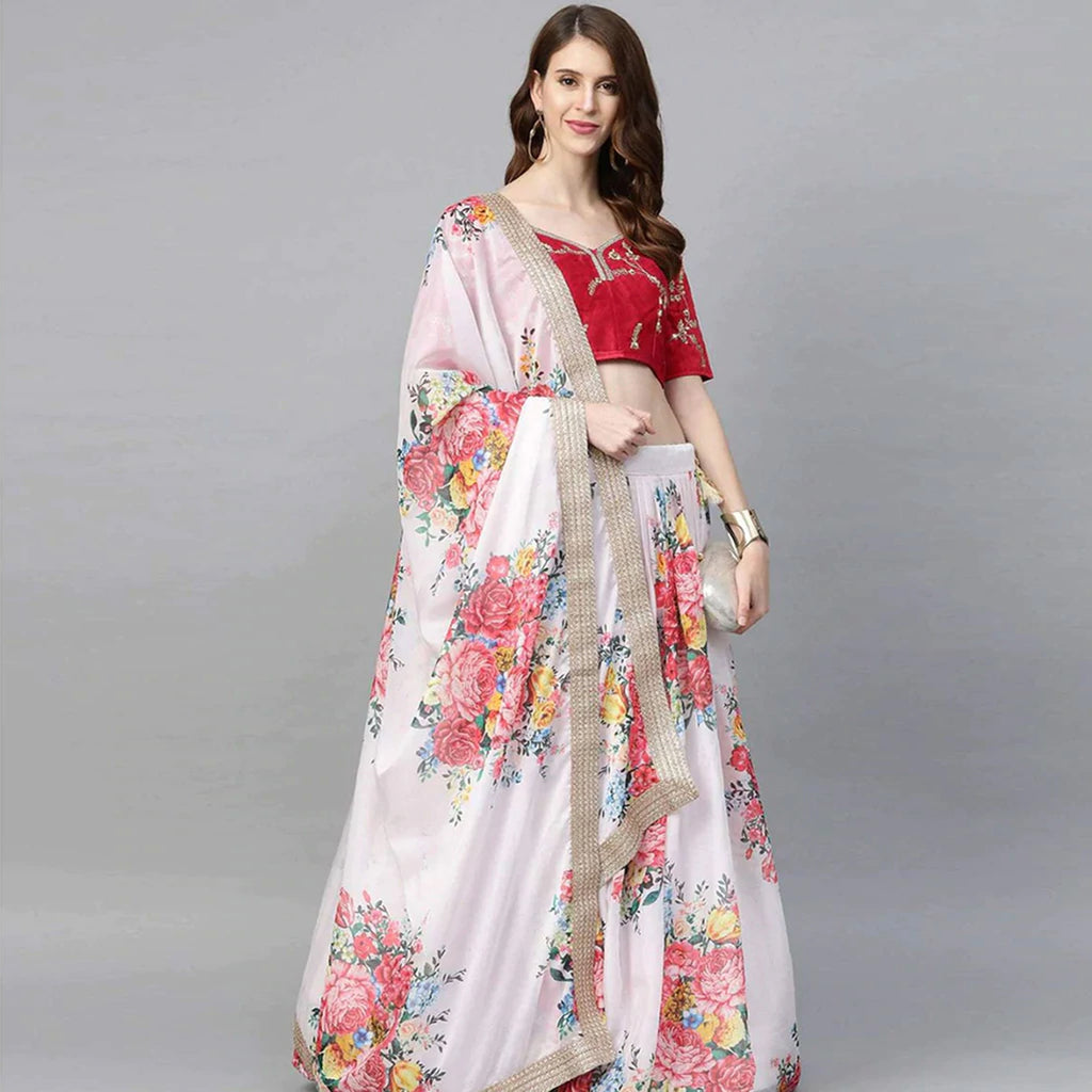 Floral Printed Lehenga with heavy sequence and thread work ClothsVilla