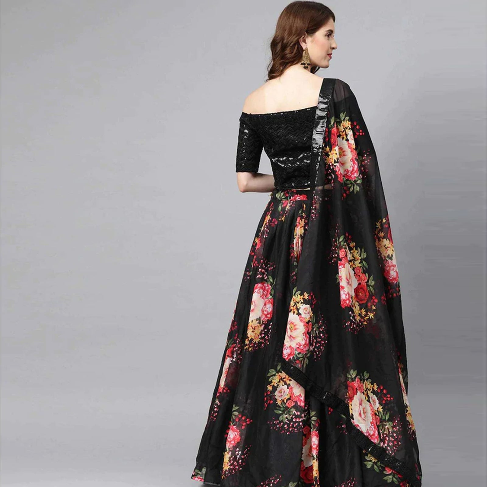 Floral Printed Lehenga with heavy sequence and thread work ClothsVilla