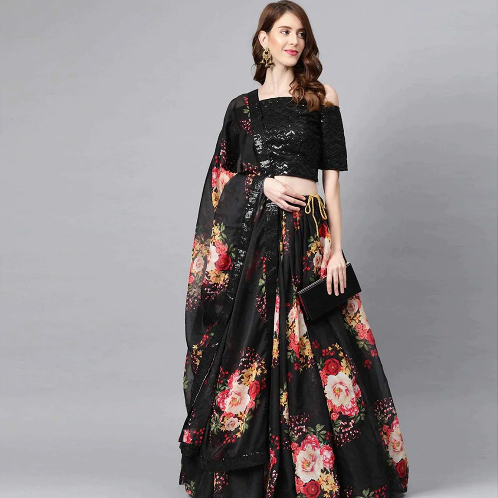 Floral Printed Lehenga with heavy sequence and thread work ClothsVilla