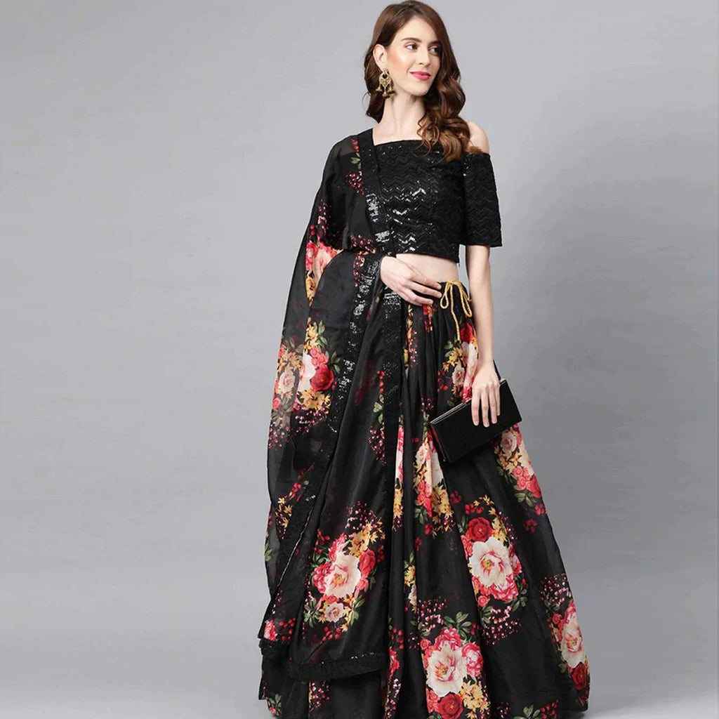 Floral Printed Lehenga with heavy sequence and thread work ClothsVilla