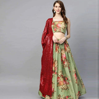 Floral Printed Lehenga with heavy sequence and thread work ClothsVilla