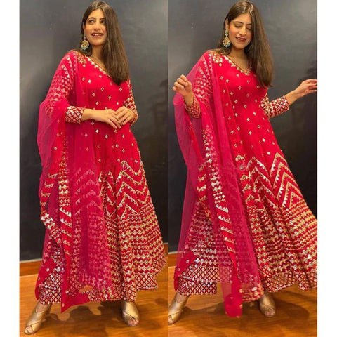 Pink Color Salwar Suit with Mirror Work ClothsVilla Main image