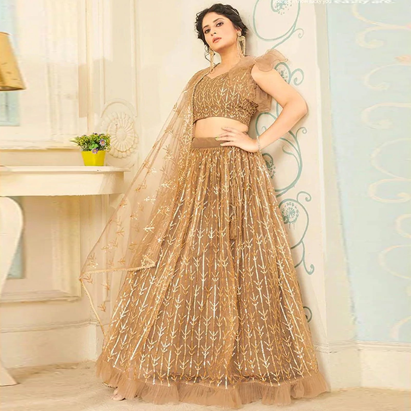 Soft Net Lehenga Choli with heavy sequins, Embroidery and Thread Work ClothsVilla