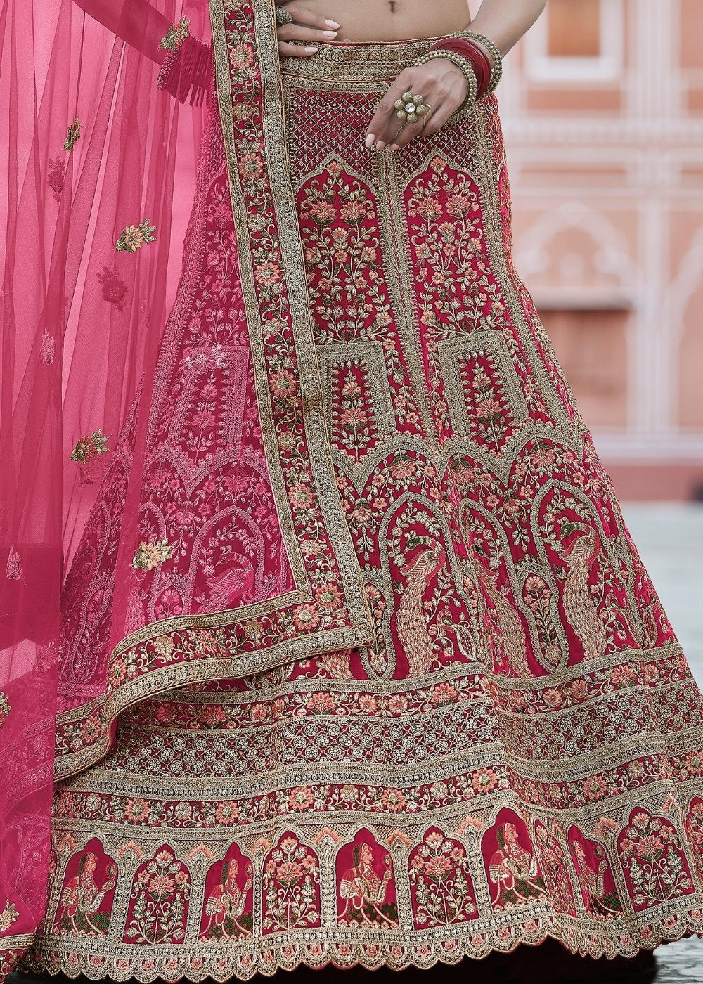 Cerise Pink Velvet Lehenga Choli Having Heavy Embroidery & Hand work: Bridal Edition Clothsvilla