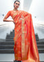 Coral Orange Woven Banarasi Silk Saree with overall Butti Clothsvilla