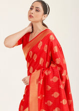 Load image into Gallery viewer, Ferrari Red Zari Butta Woven Banasari Silk Saree Clothsvilla