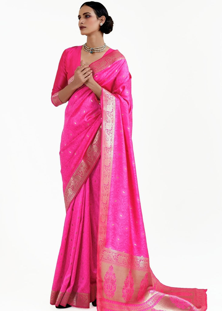 Hot Pink Woven Kanjivaram Silk Saree Clothsvilla