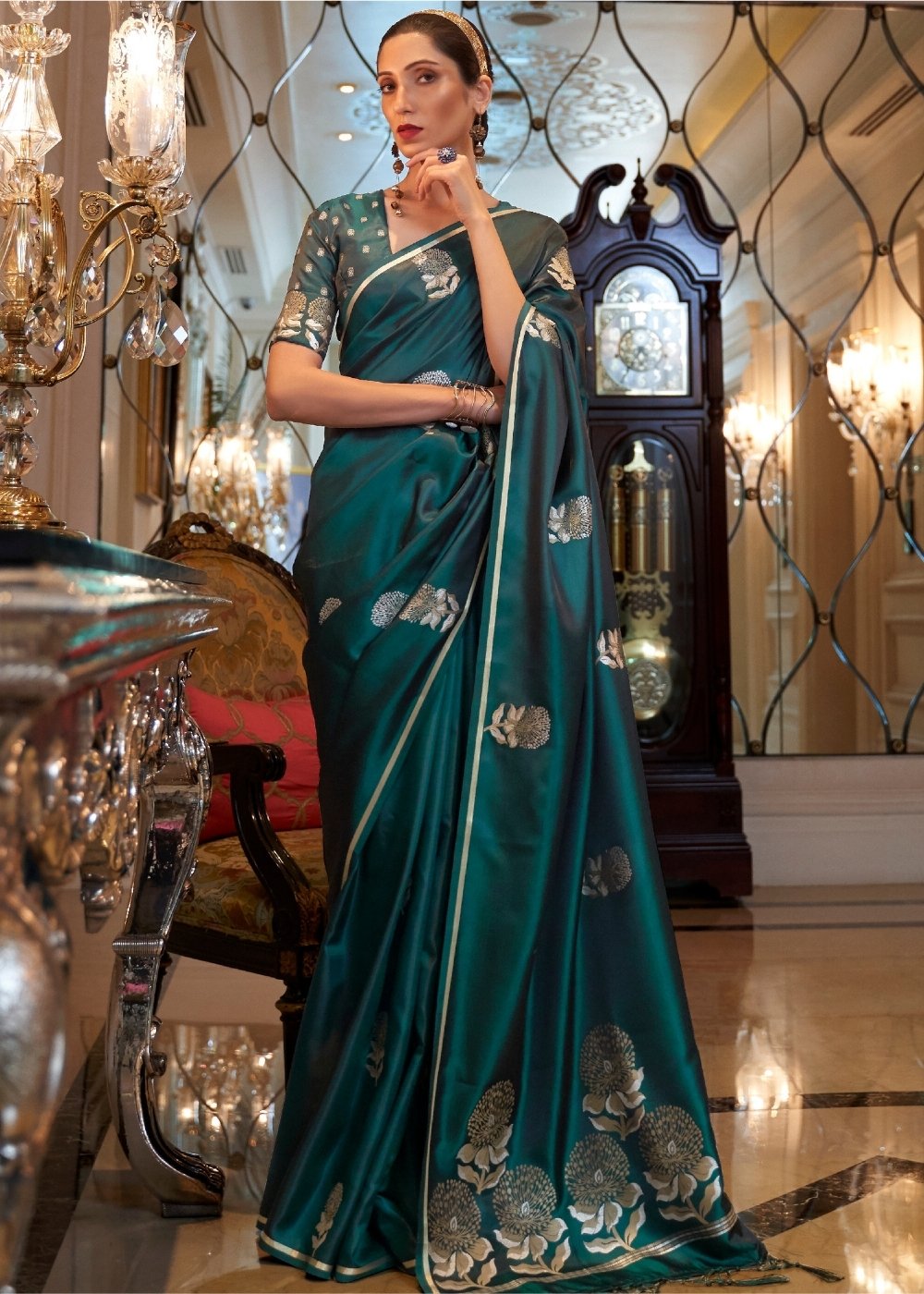 Tradewind Green Designer Saree – MySilkLove