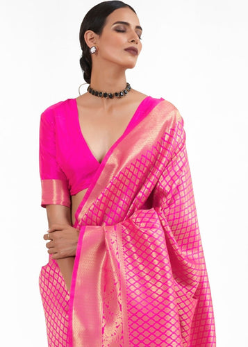 Hot Pink Kanjivaram Soft Woven Silk Saree Clothsvilla