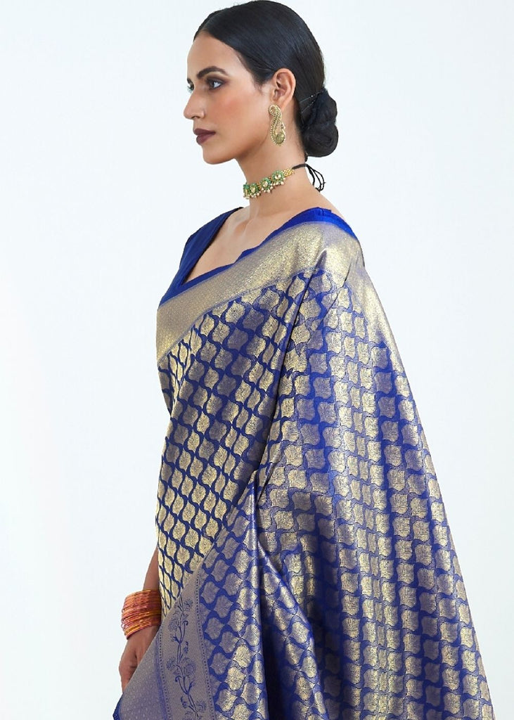 Denim Blue Woven Kanjivaram Silk Saree : Limited Edition Clothsvilla