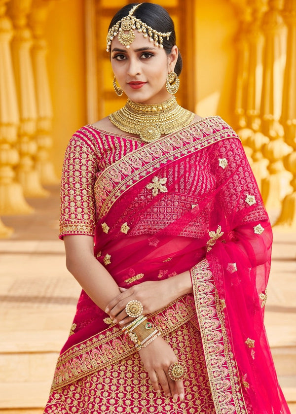 Rose Pink Velvet  Bridal Lehenga Choli with Embroidery & Hand work Clothsvilla