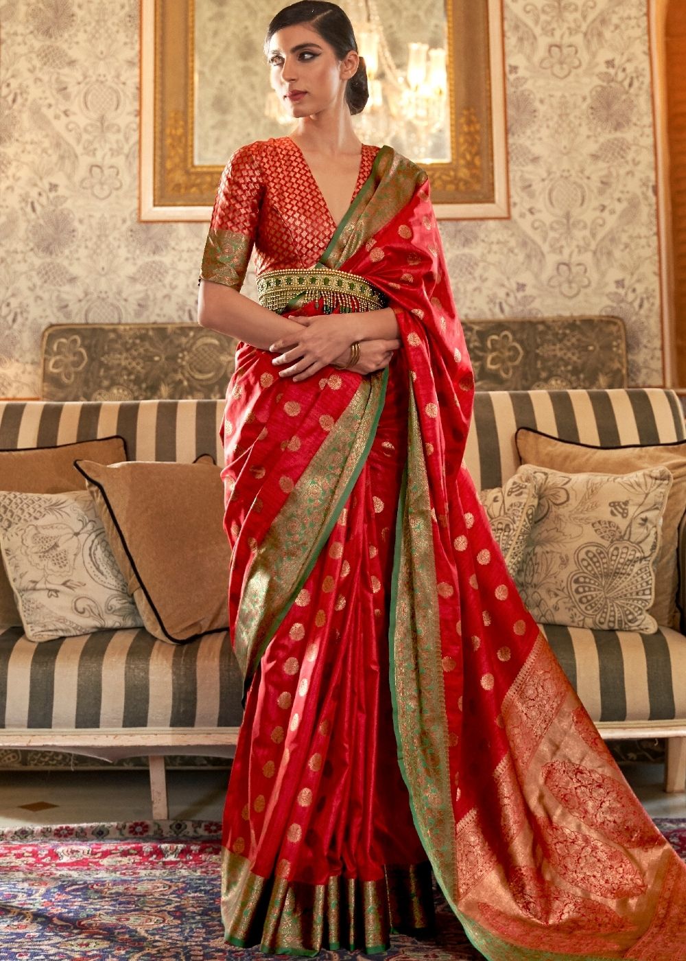 Carmine Red Woven Banarasi Tussar Silk Saree : Top Pick Clothsvilla Main image