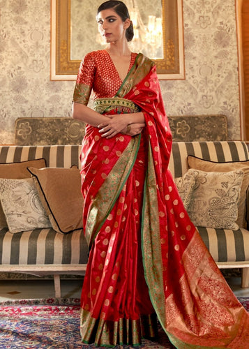 Carmine Red Woven Banarasi Tussar Silk Saree : Top Pick Clothsvilla