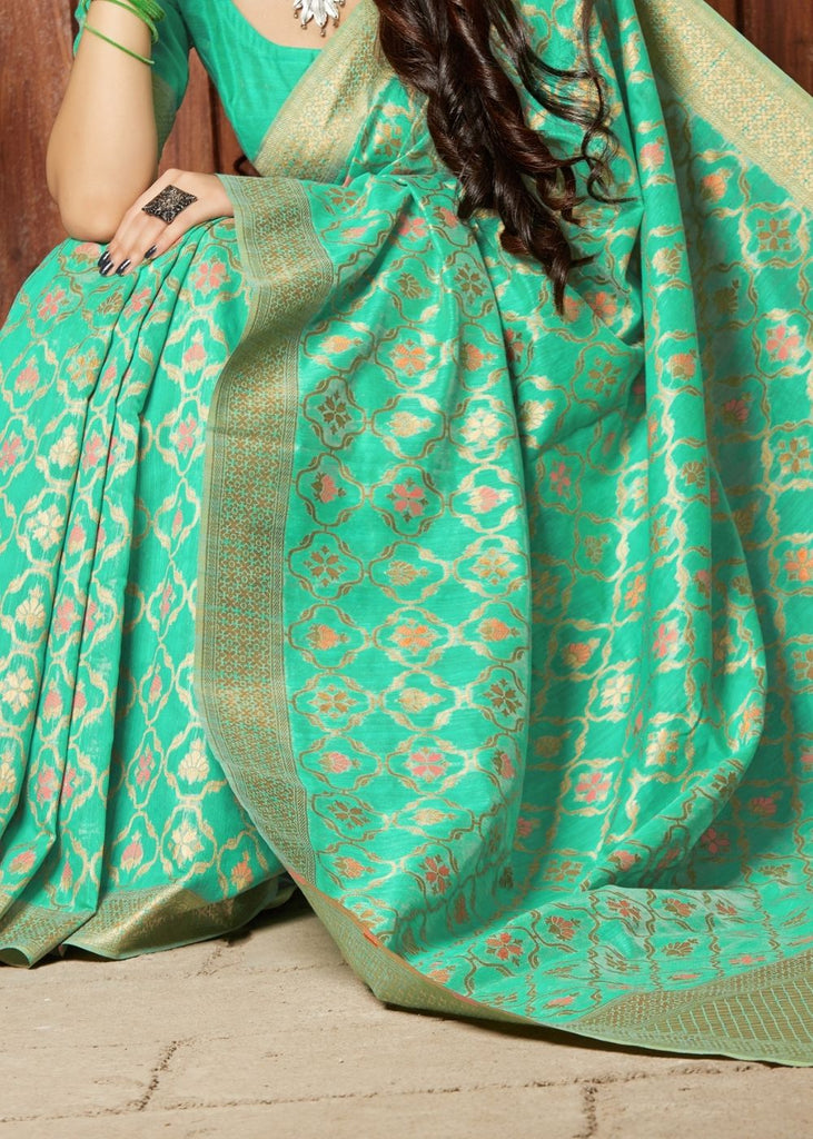 Sea Green Banarasi Cotton Silk Saree Clothsvilla