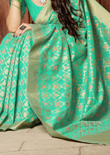 Load image into Gallery viewer, Sea Green Banarasi Cotton Silk Saree Clothsvilla