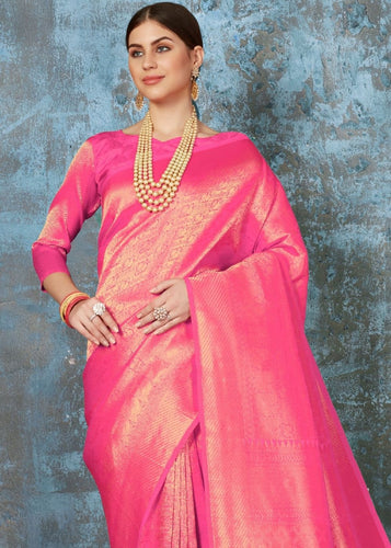 Hot Pink Handloom Weave Kanjivaram Silk Saree: Special Wedding Edition Clothsvilla