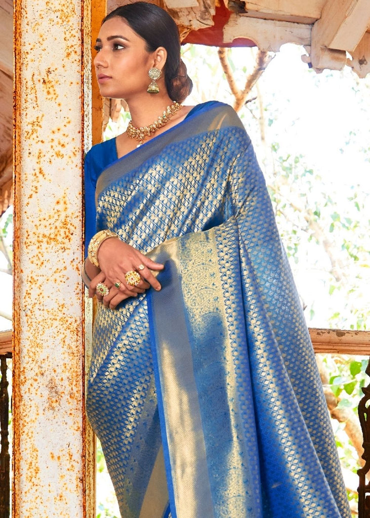 Buy Femiro Fab Women Blue Woven Cotton Silk, Pure Silk Kanjivaram Saree  Online at Best Prices in India - JioMart.