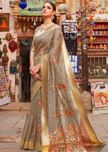 Load image into Gallery viewer, Cedar Brown Linen Silk Saree with Colorful Weaving work Clothsvilla