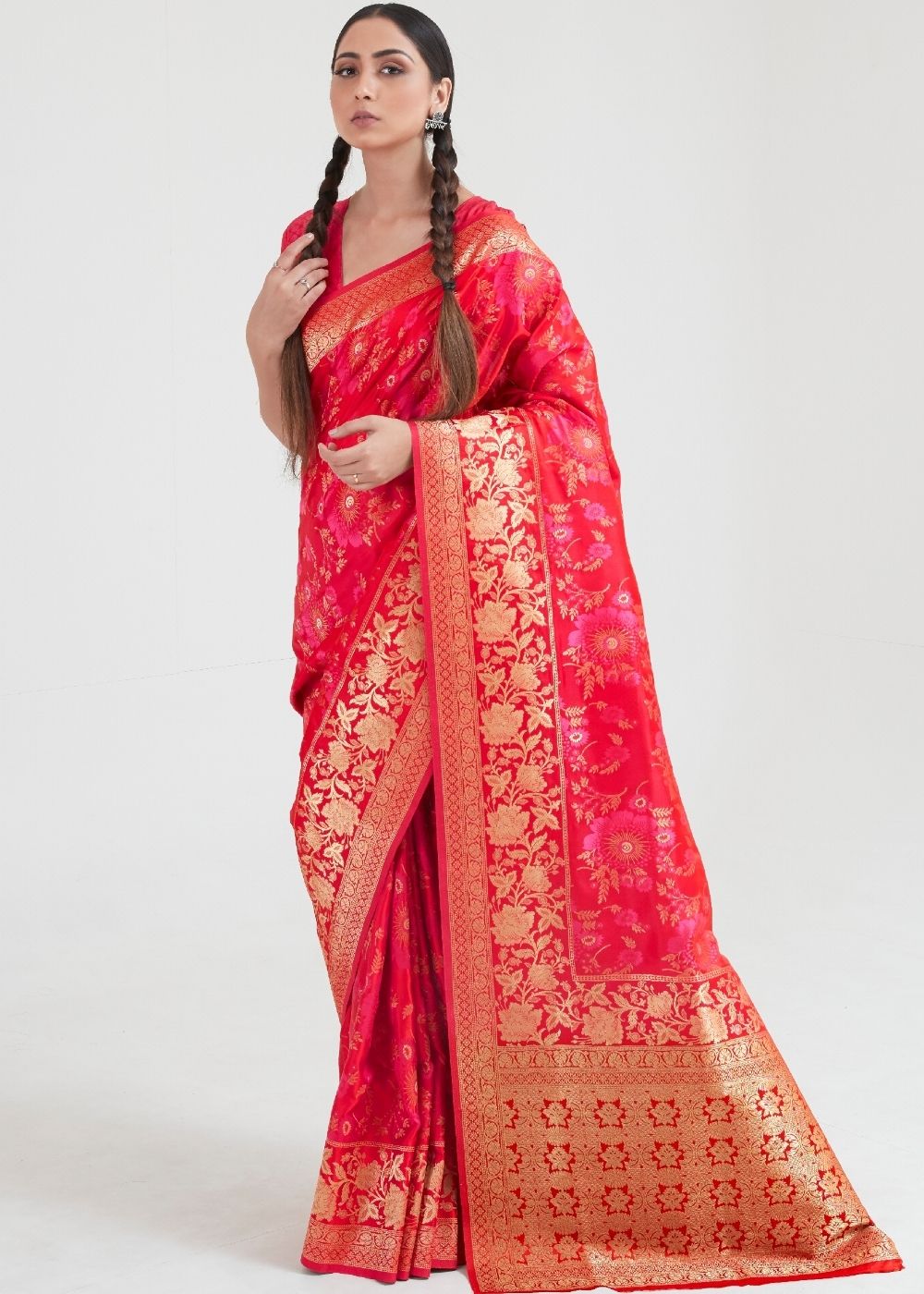Ruby Pink Zari Woven Banarasi Silk Saree Clothsvilla