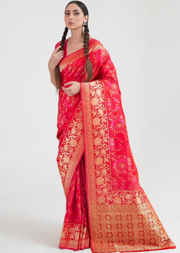 Ruby Pink Zari Woven Banarasi Silk Saree Clothsvilla