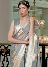 Load image into Gallery viewer, Seal Grey Banarasi-Chanderi Fusion Woven Silk Saree Clothsvilla